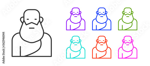 Black line Socrates icon isolated on white background. Sokrat ancient greek Athenes ancient philosophy. Set icons colorful. Vector.