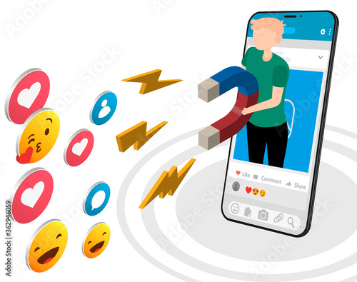Social influencer concept. Media content to grab like from social audience. Vector Design.