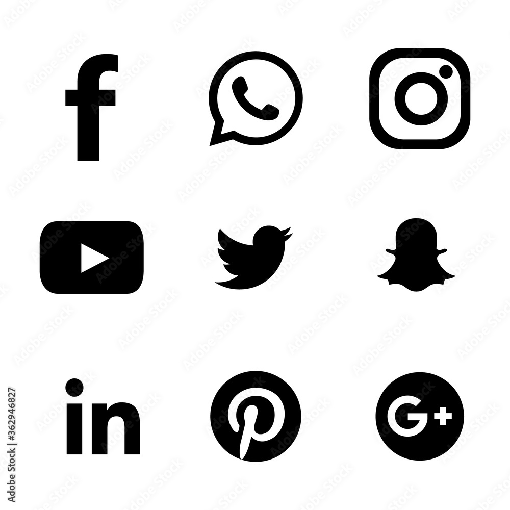 Collection of popular social media icons on a white background Stock