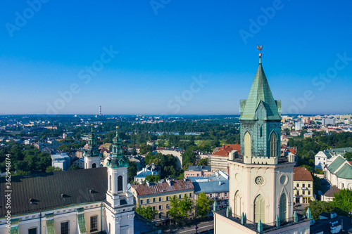 Lublin. Poland. Aerial view of old town. Touristic city center of Lublin bird's eye view. Popular tourist destinations from above.