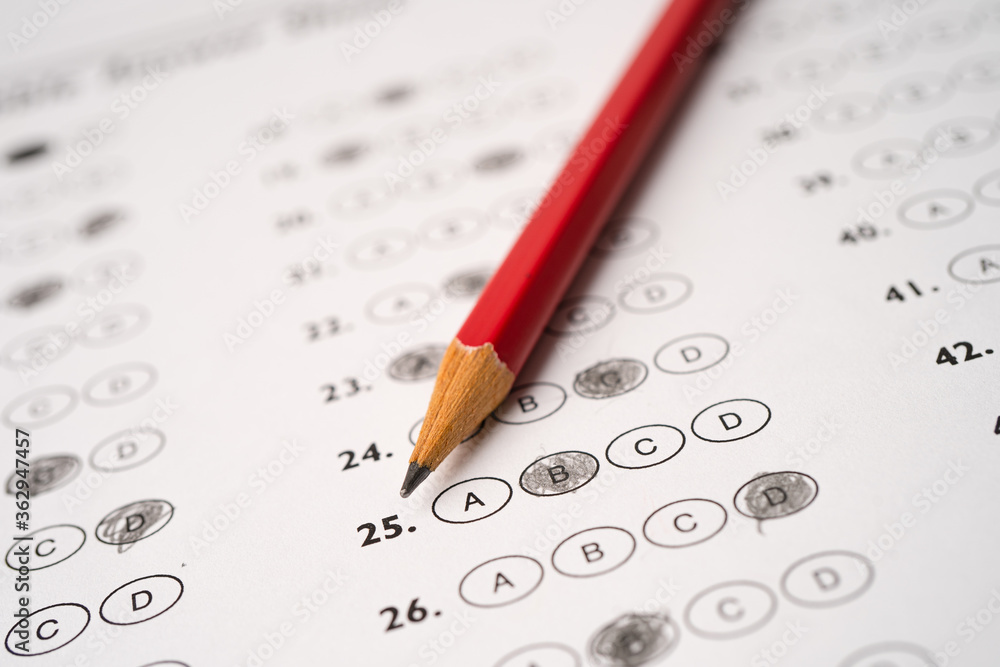 Answer sheets with Pencil drawing fill to select choice, education concept Answer sheets with Pencil drawing fill to select choice, education concept