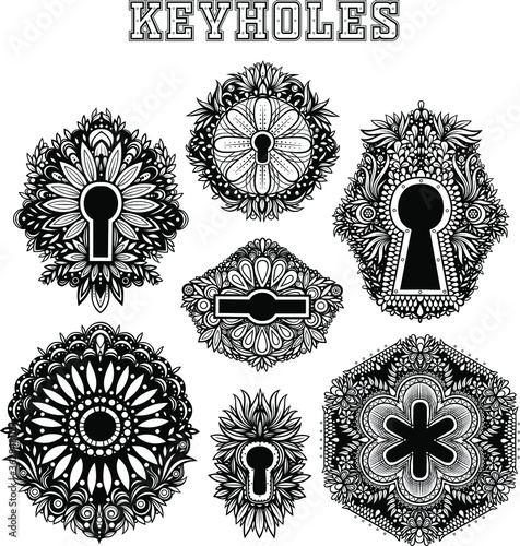 Vector Black and White Vintage Keyhole Set