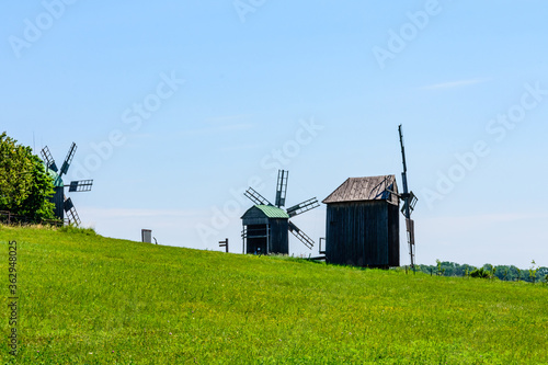 Old wooden wind mill in Pyrohiv, Ukraine