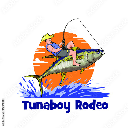 Man Riding Tuna Fish Like a Rodeo