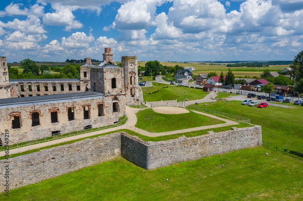 Krzyztopor Castle Poland. Aerial view of old, ruined castle in Ujazd, Świetokrzyskie Voivodeship, Poland.
