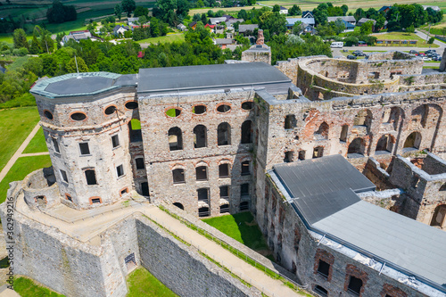 Krzyztopor Castle Poland. Aerial view of old, ruined castle in Ujazd, Świetokrzyskie Voivodeship, Poland. photo