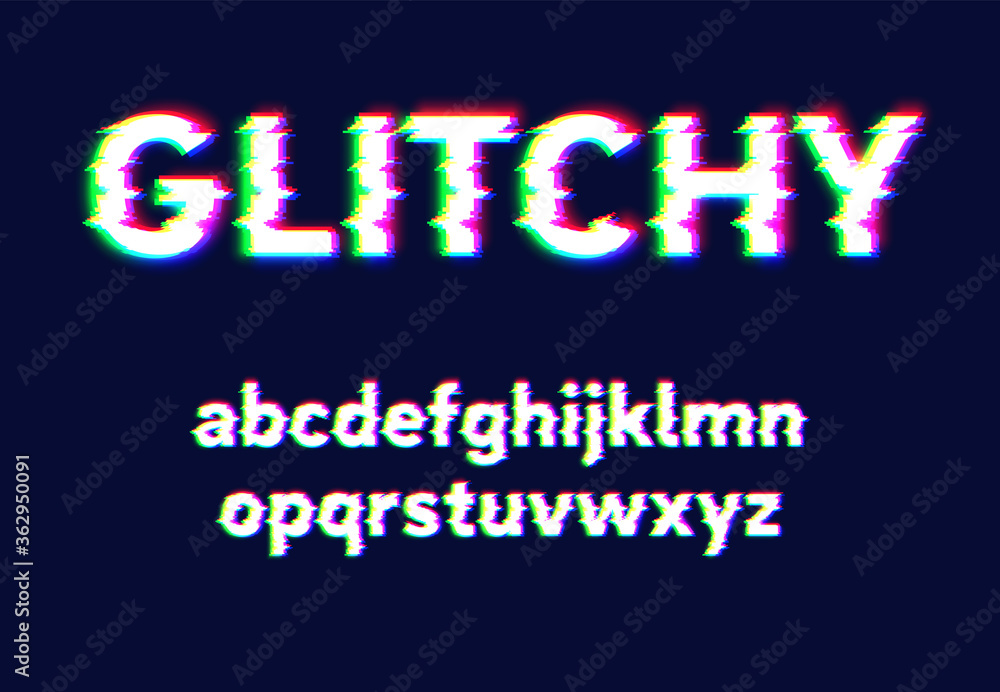 Obraz premium Realistic glitch font set, vector illustration