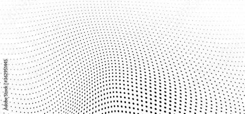 Chaotic abstract hafton background. Waves of black dots on white