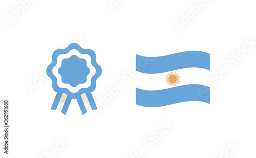 Argentinian cockade ribbon and flag. National symbols of Argentina country.