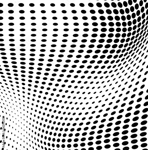Monochrome printing raster, abstract vector halftone background. Black and white texture of dots