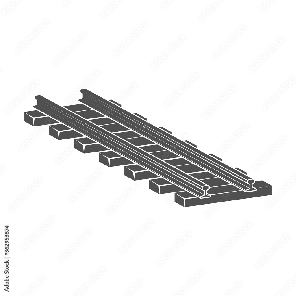 Rails with concrete sleepers for the railway icon in flat style.Vector illustration.