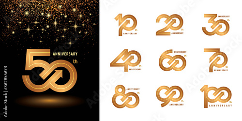 Set of 10 to 100 Anniversary logotype design, Years Celebrate Anniversary Logo