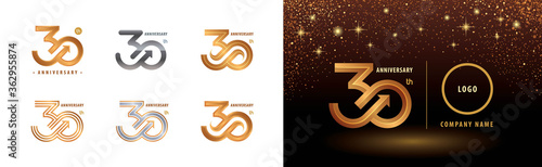 Set of 30th Anniversary logotype design, Thirty years anniversary celebration