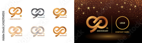 Set of 90th Anniversary logotype design, Ninety years anniversary celebration