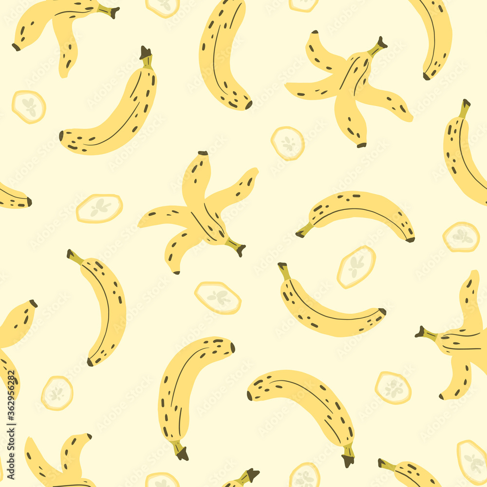Banana fruit seamless vector pattern in flat style. Texture for - fabric, wrapping, textile, wallpaper, apparel. 