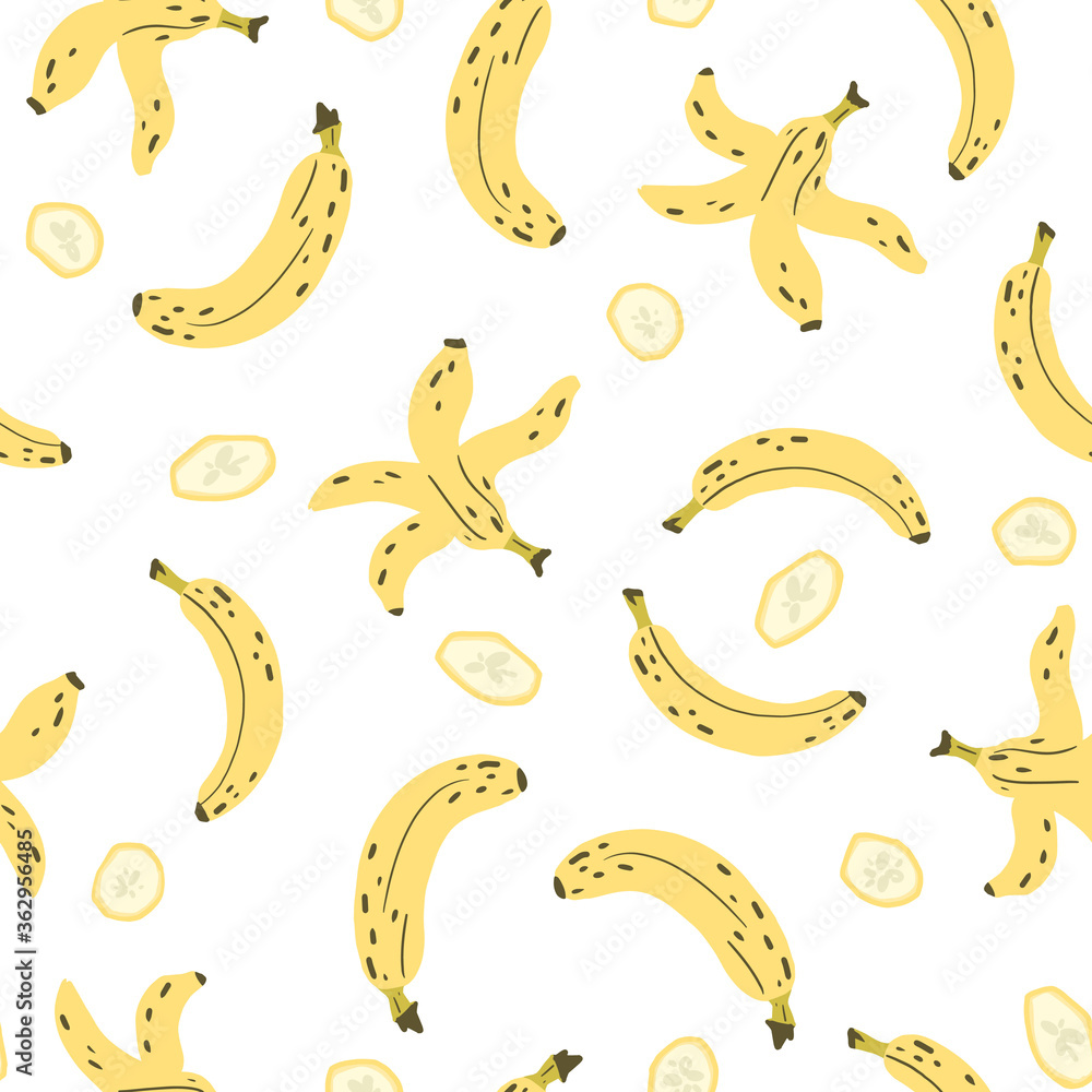 Banana fruit seamless pattern in flat style on white background. Texture for - fabric, wrapping, textile, wallpaper, apparel. 