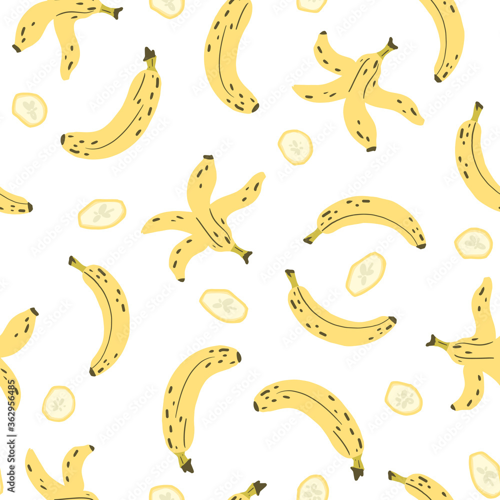 Banana fruit seamless pattern in flat style on white background. Texture for - fabric, wrapping, textile, wallpaper, apparel. Banana fruit seamless pattern in flat style on white background. Texture for - fabric, wrapping, textile, wallpaper, apparel.