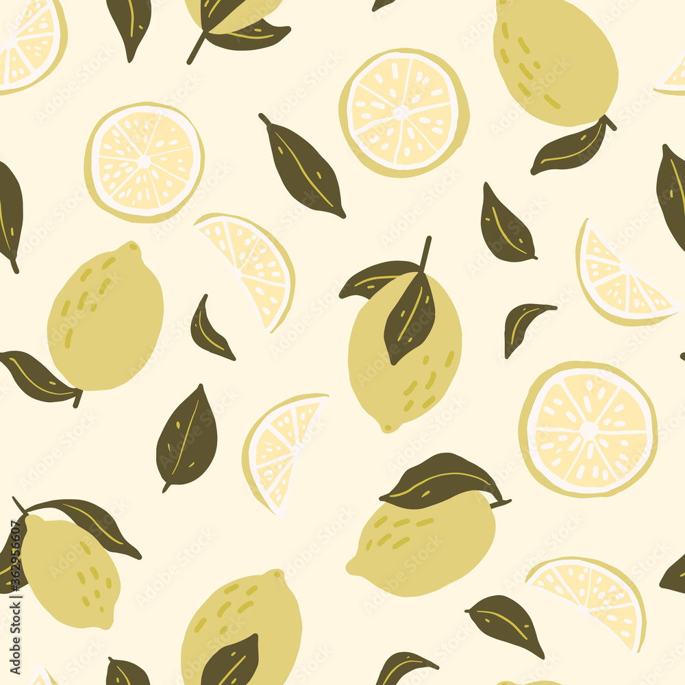 Lemon fruit seamless pattern in flat style on yellow background. Texture for - fabric, wrapping, textile, wallpaper, apparel. Lemon fruit seamless pattern in flat style on yellow background. Texture for - fabric, wrapping, textile, wallpaper, apparel.