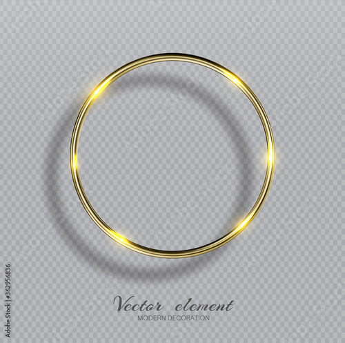Vector shining golden ring. Abstract gold glowing round frame isolated on transparent background. Luxury golden ring with light effects. Volumetric element for design