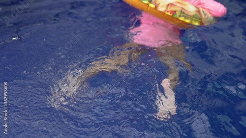 Little Girl Swiming In A Pool With A Float photo