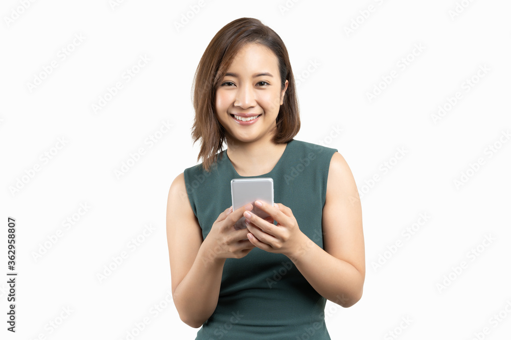 Young beauty Asian woman using smart phone on white isolate background Young beauty Asian woman using smart phone on white isolate background