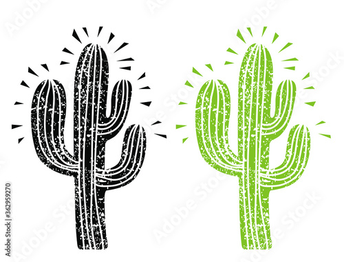 Cactus silhouette. Grunge cactus on old paper texture background illustration