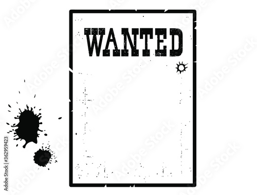 Wanted poster for portrait. American Western grunge paper for design on white background