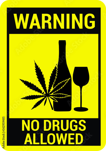 NO DRUGS NO SMOKING MARIJUANA TOBACCO ALLOWED BANNED PROHIBITED WARNING SIGN VECTOR