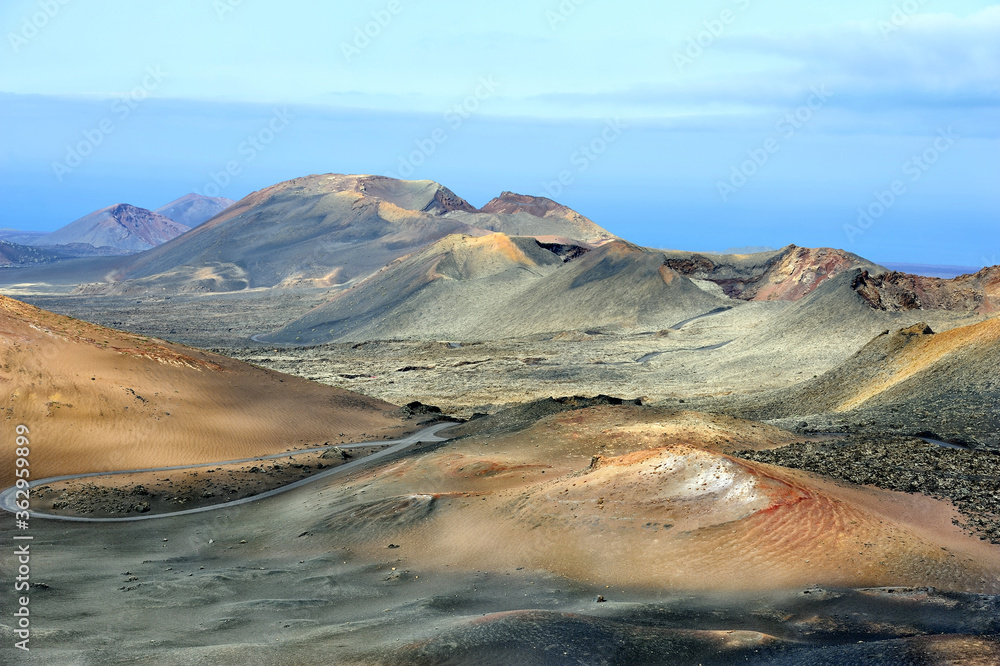 volcanic landscape at Timanfaya National Park, Lanzarote Island, Canary Islands, Spain
