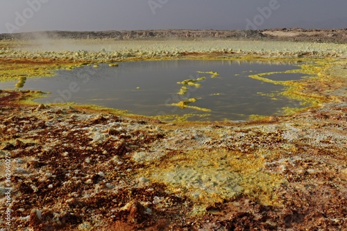 Salt ponds, bubbling chimneys and salt terraces form the bottom of the volcanic crater Dallol, Ethiopia: The Hottest Place on Earth,Danakil Depression.North Ethiopia,Africa © Rostislav