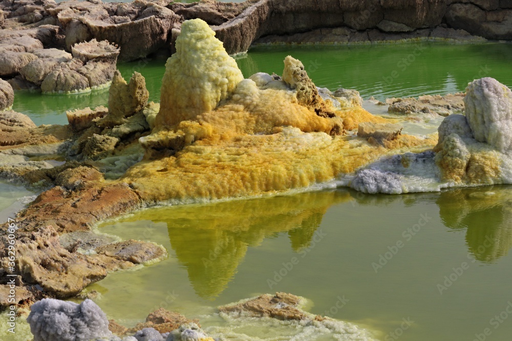 Salt Rocks Volcano Salt ponds, bubbling chimneys and salt terraces form the bottom of the ...