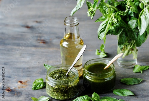 products from basil- pesto sauce, basil vinigrette and basil syrup.
