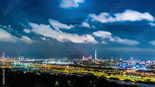 Taipei, Taiwan Hushan Xiangshan filmed Taipei skyline Taipei 101 night time-lapse video photo