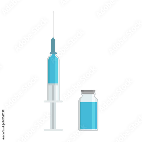 Syringe and vial with medication. Vector illustration.