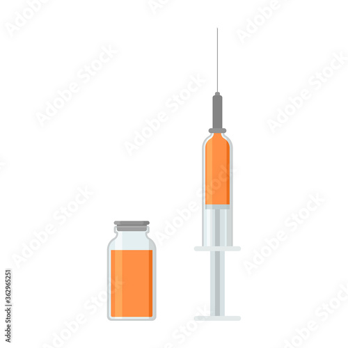 Syringe and vial with vaccine. Vector illustration.