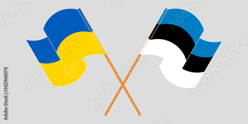 Crossed and waving flags of the Ukraine and Estonia