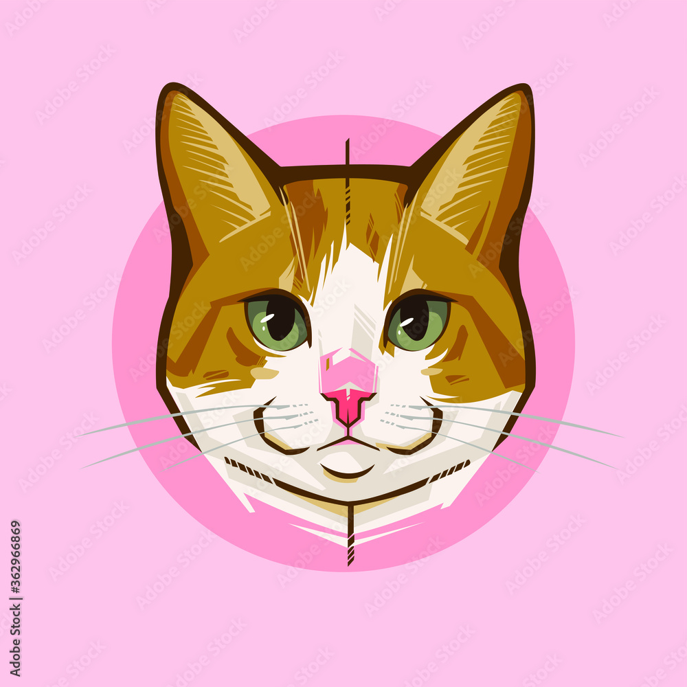 colorful cat head icon on pop art style