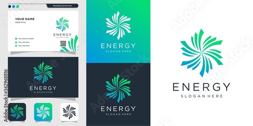 Abstract energy logo and business card design. solution, positive, modern, energy, icon, Premium Vector