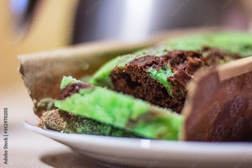 Freshly opened chocolate mint cake Freshly opened chocolate mint cake