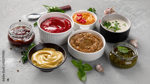 Billede på lærred Set of various sauces in bowls