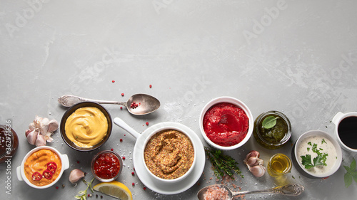 Set of various sauces in bowls