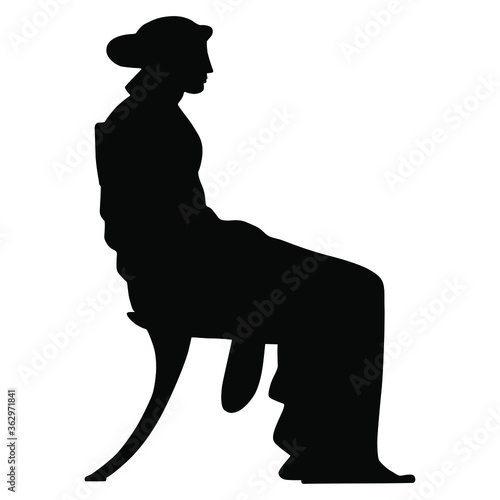 Silhouette of ancient Greek  woman sitting on chair.