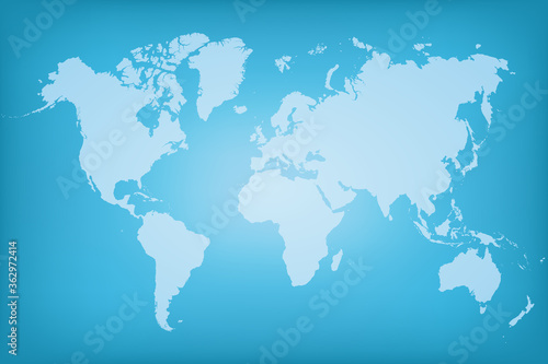 Blue map world. Worldmap global. Worldwide globe. Continents on cyan background. Silhouette map world. Backdrop for design travel. Planet earth. Land continent. International. Atlas. Vector 