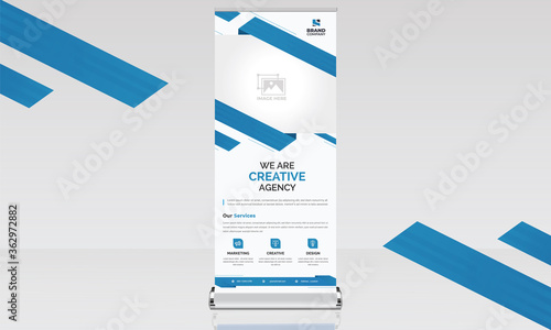 Roll up banner blue creative advertising 3d look promotion signage x stand banner poster template design