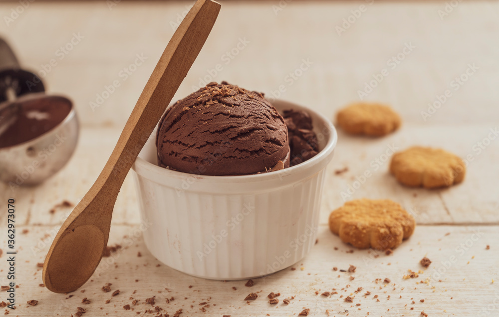 Scoops of ice cream on wooden background Scoops of ice cream on wooden background