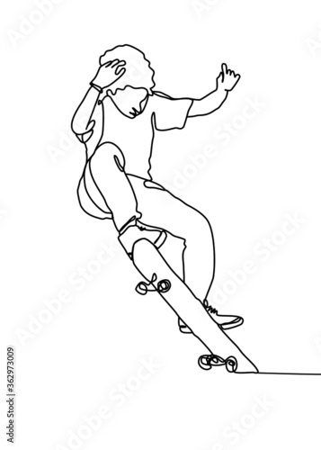 Simple line drawing vector, Young teens are skateboarding