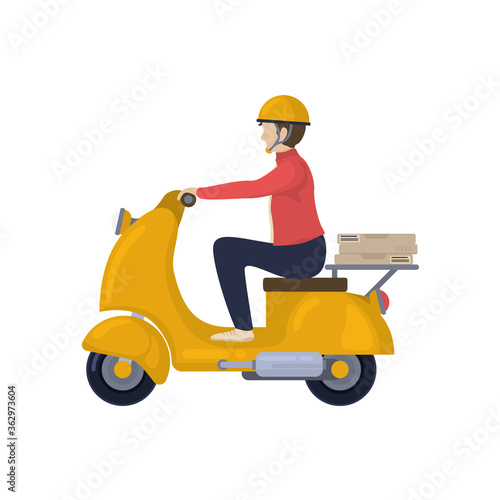 Pizza delivery, person on motobike flat illutration. Vector.