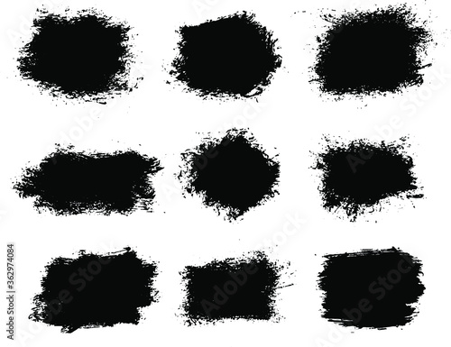 Ink spots set isolated on a white background. Grunge splatter dirt  stain  spray  splash with drops blots. High quality. Vector Illustration
