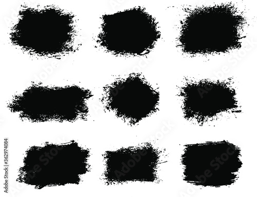 Ink spots set isolated on a white background. Grunge splatter dirt, stain, spray, splash with drops blots. High quality. Vector Illustration