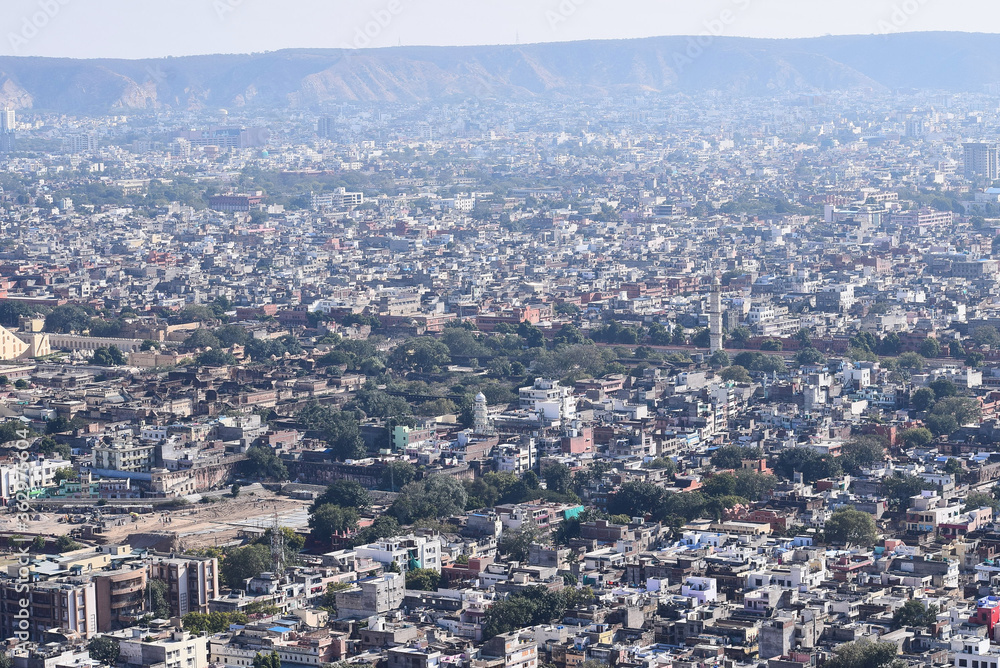 Overall bird eye view of Jaipur from Nahargarh Fort ,Jaipur, Rajasthan, India